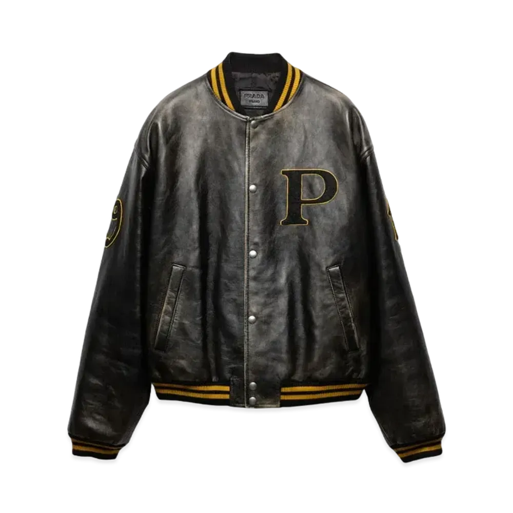 PRADA Men's Padded Leather Bomber Jacket "Black"