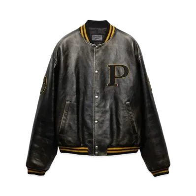 PRADA Men's Padded Leather Bomber Jacket "Black"