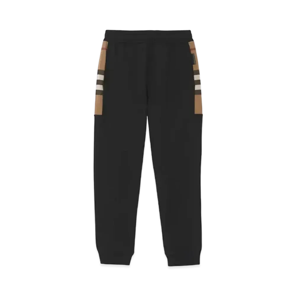 Burberry Check Panel Cotton Blend Jogging Pants "Black/Birch Brown"