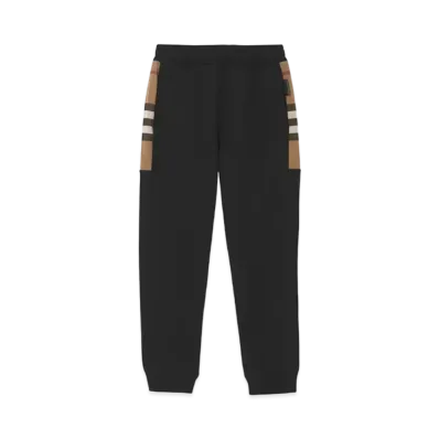 Burberry Check Panel Cotton Blend Jogging Pants "Black/Birch Brown"