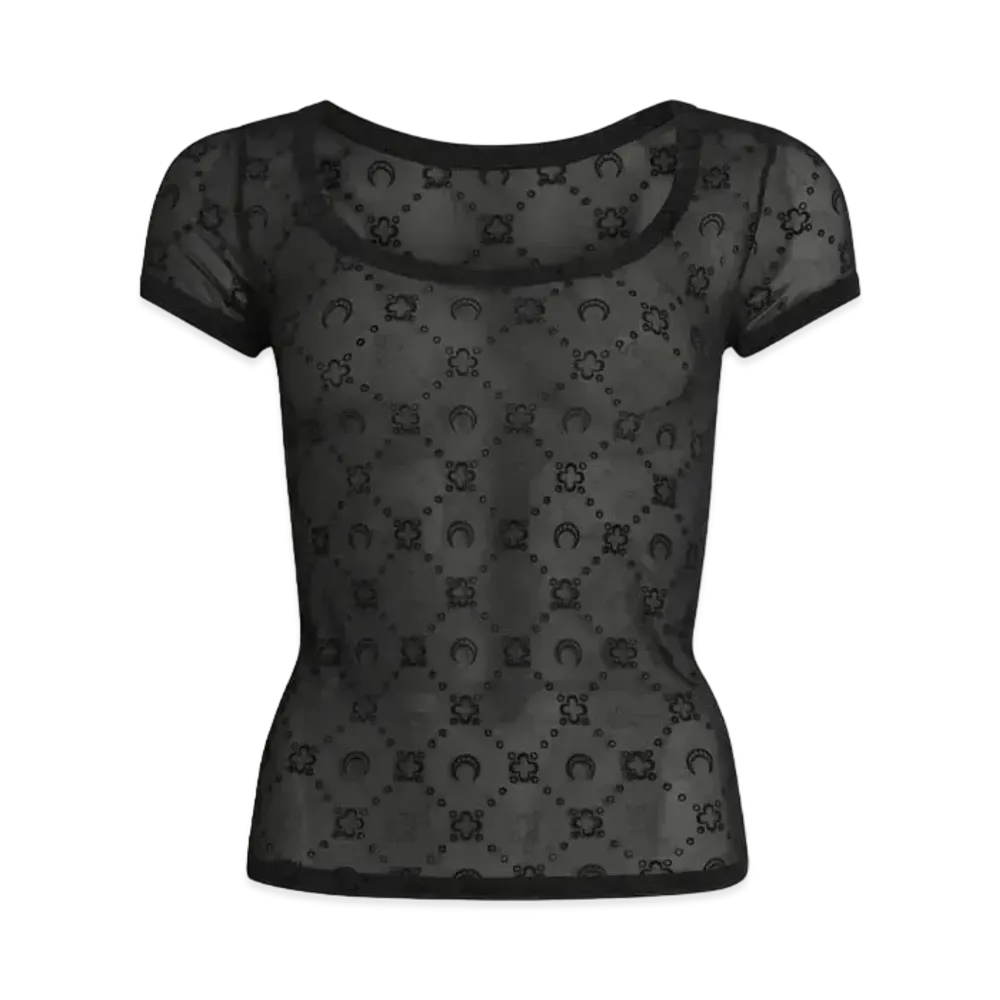 Marine Serre Moonogram Mesh Flock Fitted Top "Black"