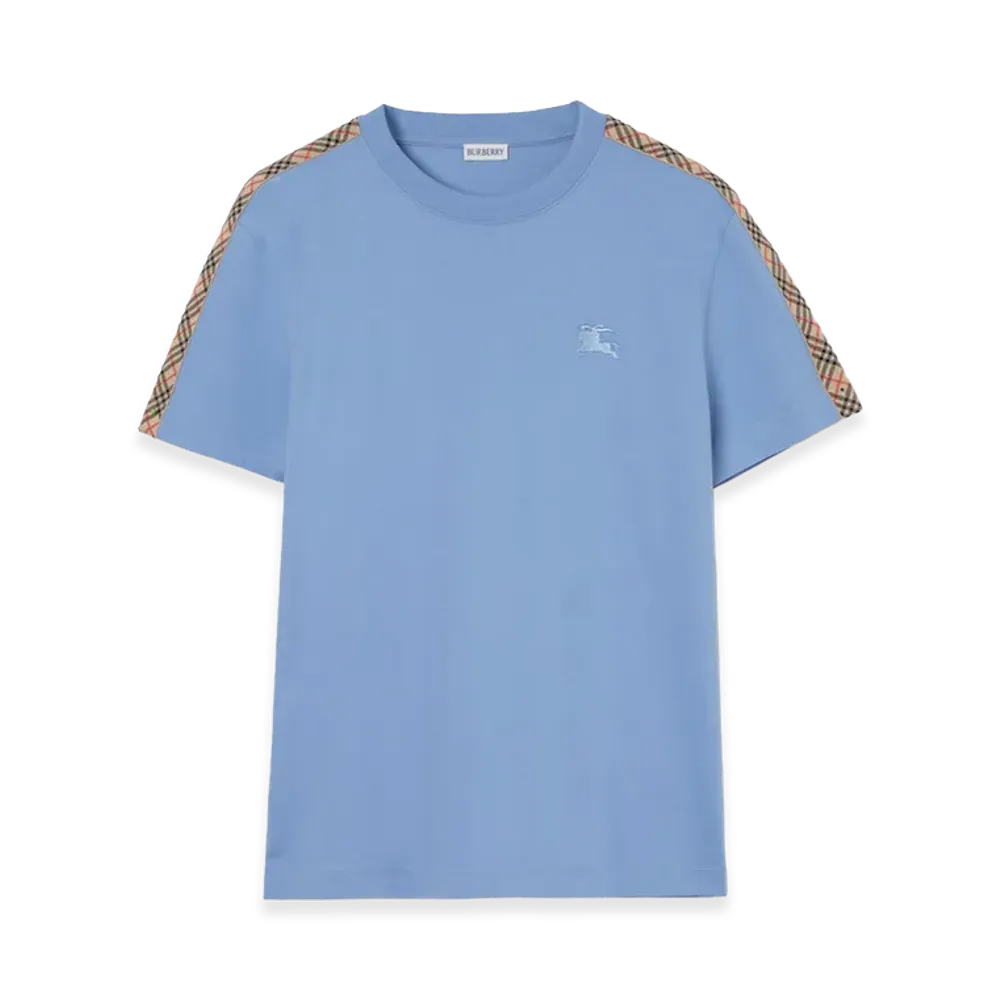 Burberry Check Trim Cotton Tee "Cornflower Blue"