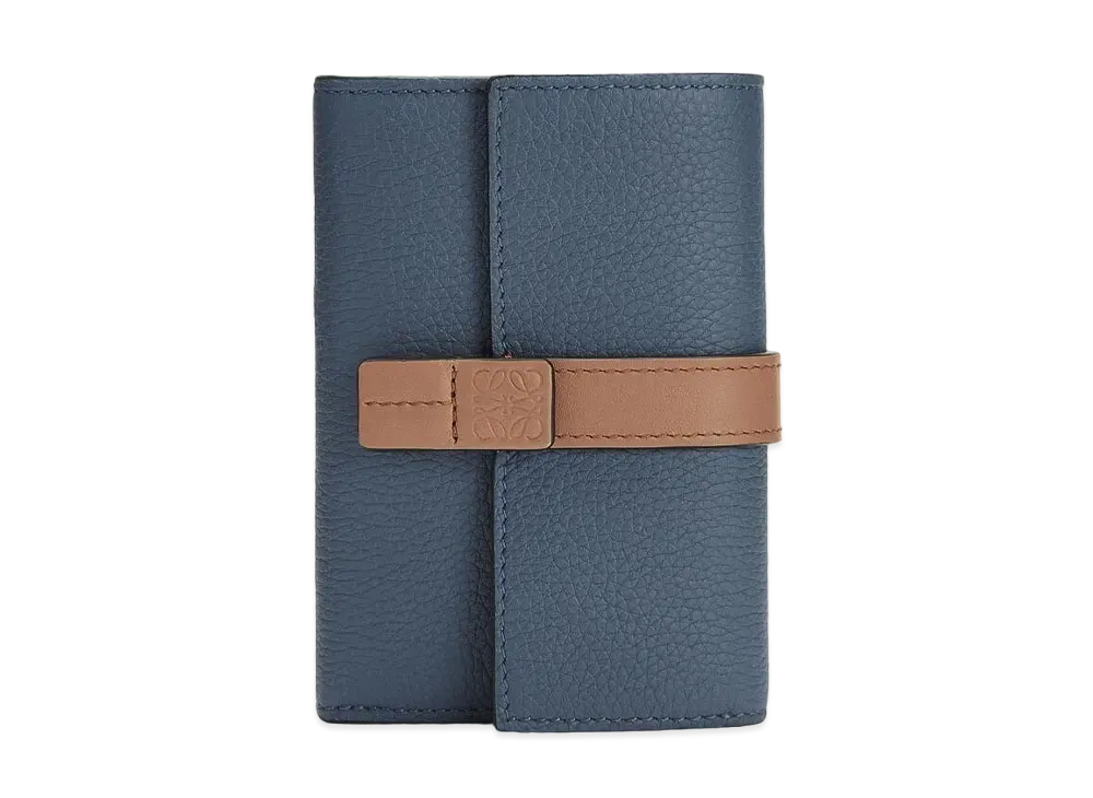 LOEWE Small Vertical Wallet In Soft Grained Calfskin "Steel Blue/Tan"