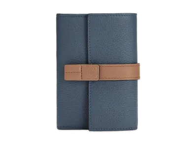 LOEWE Small Vertical Wallet In Soft Grained Calfskin "Steel Blue/Tan"