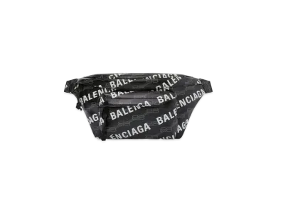 BALENCIAGA Signature Medium Belt Bag BB Monogram Coated Canvas All Over Logo "Black"