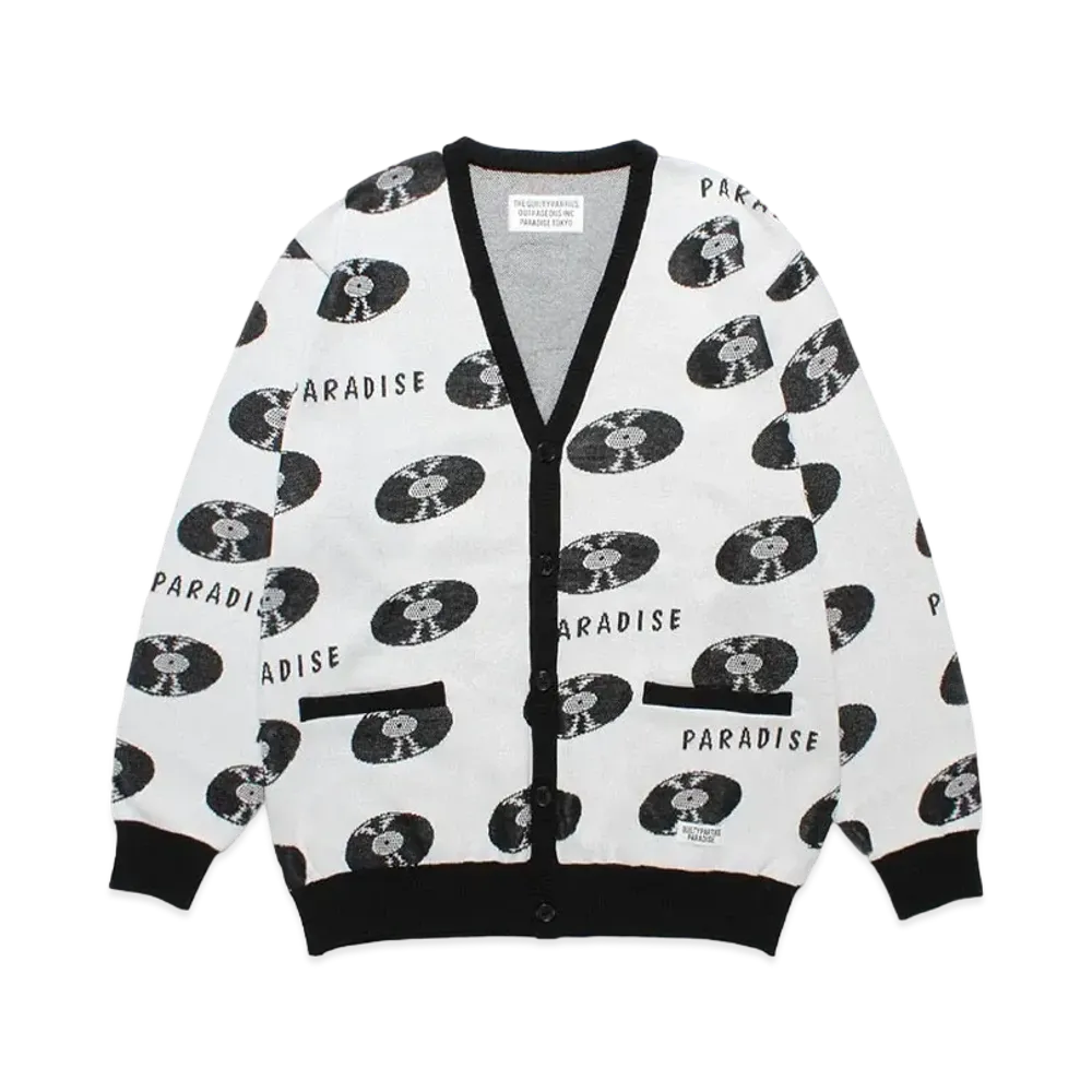 WACKO MARIA Records Jacquard Knit Cardigan "White"