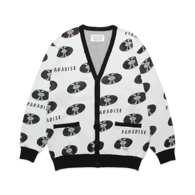 WACKO MARIA Records Jacquard Knit Cardigan "White"