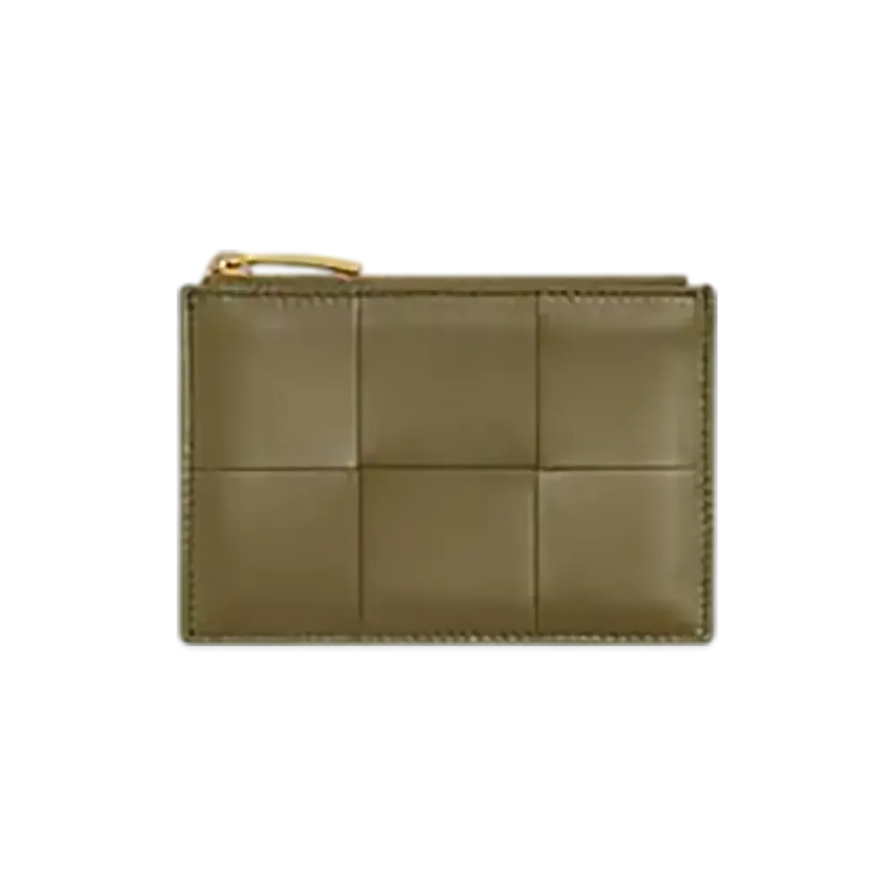 Bottega Veneta Cassette Fastener Card Case "Alga/Dark Praline"