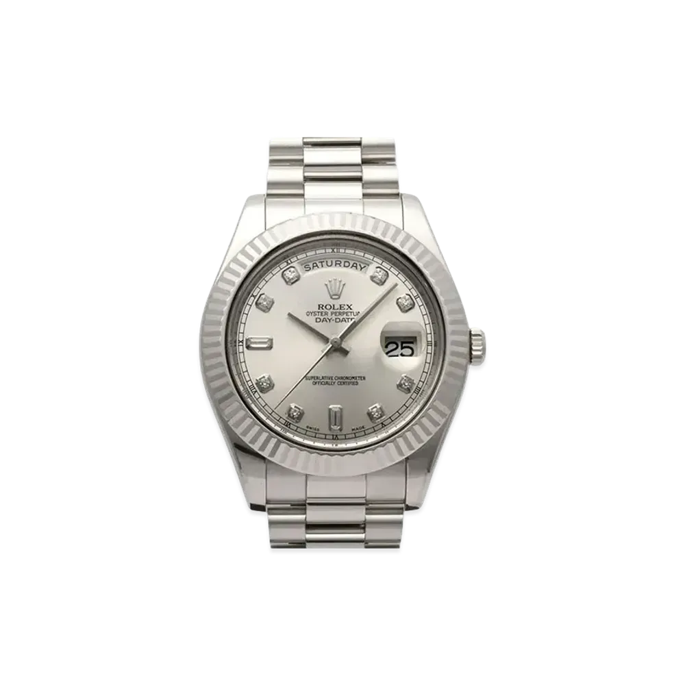 ROLEX Day-Date II 8P Diamonds/2P Baguette Diamonds "Silver/White Gold"