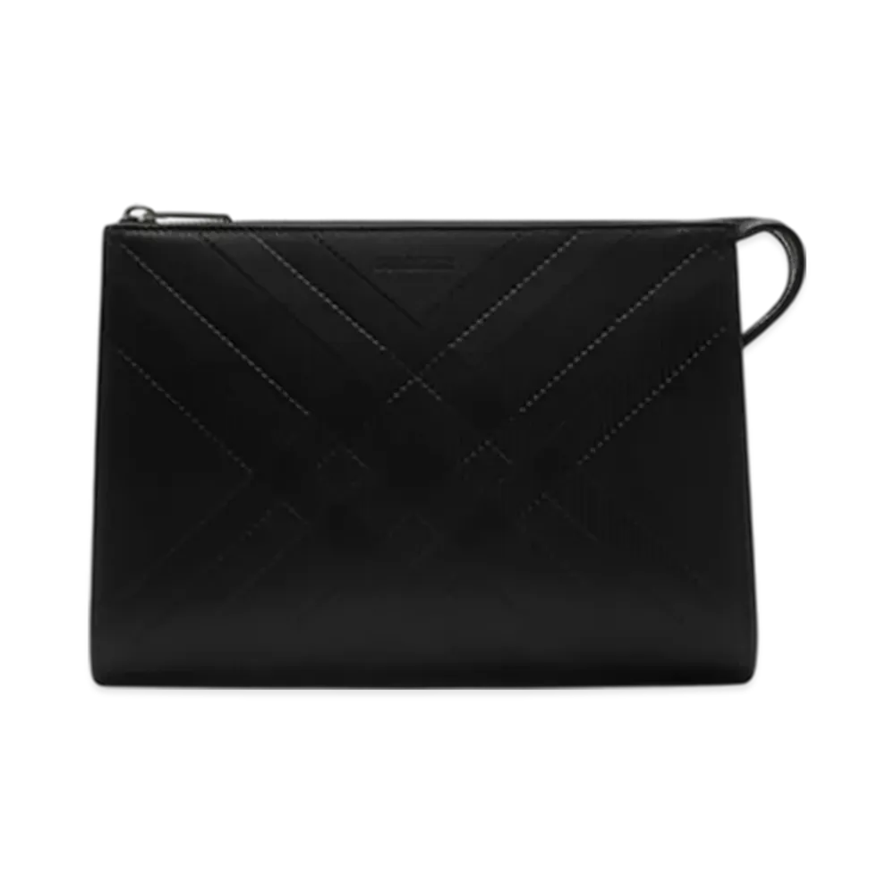 Burberry Embossed Check Pouch "Black"