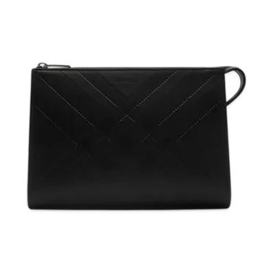 Burberry Embossed Check Pouch "Black"