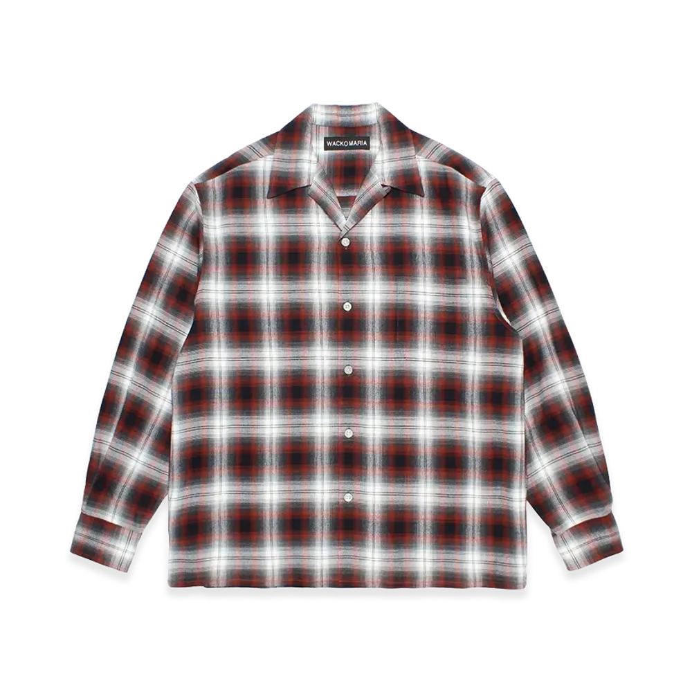 WACKO MARIA Ombre Check Open Collar Shirt "Brown"