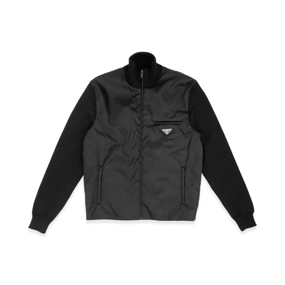 PRADA Triangle Logo Ribbed-Knit Padded Jacket "Black"