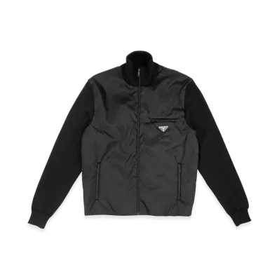 PRADA Triangle Logo Ribbed-Knit Padded Jacket "Black"
