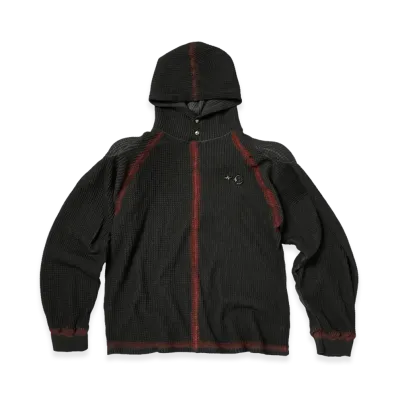 THUG CLUB Bulk Shoulder Painted Line Waffle Hoodie "Black/Red"