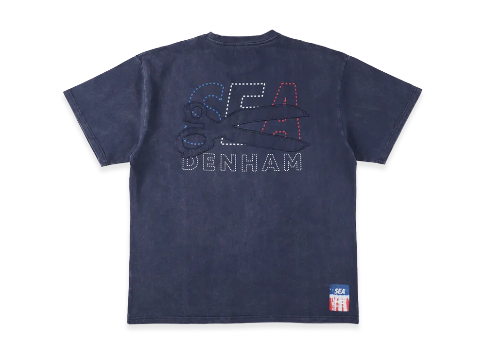 WIND AND SEA x DENHAM Stripe Pachwork Scissors Tee "Navy"