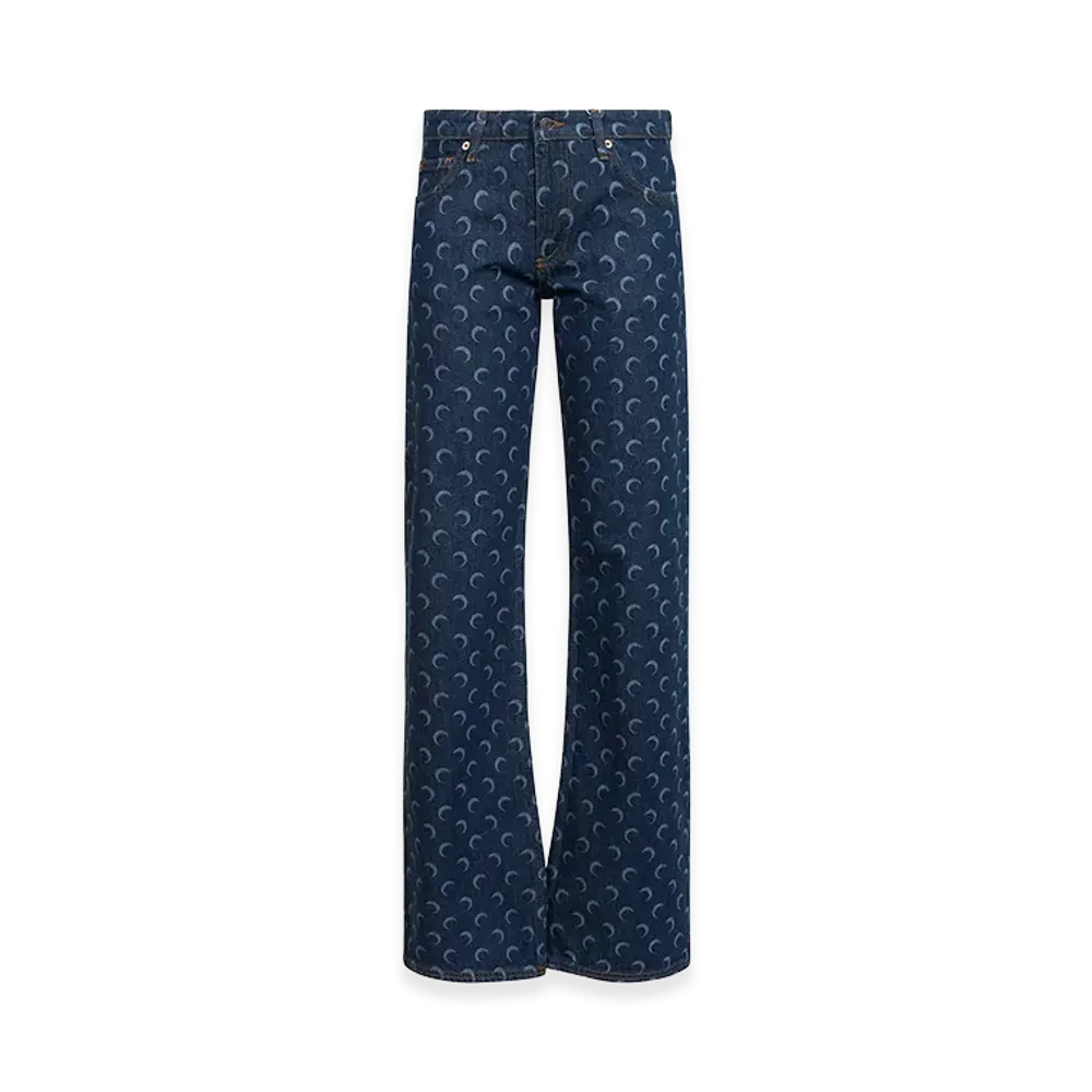 Marine Serre Women's Printed Denim Palazzo Jeans "Navy"