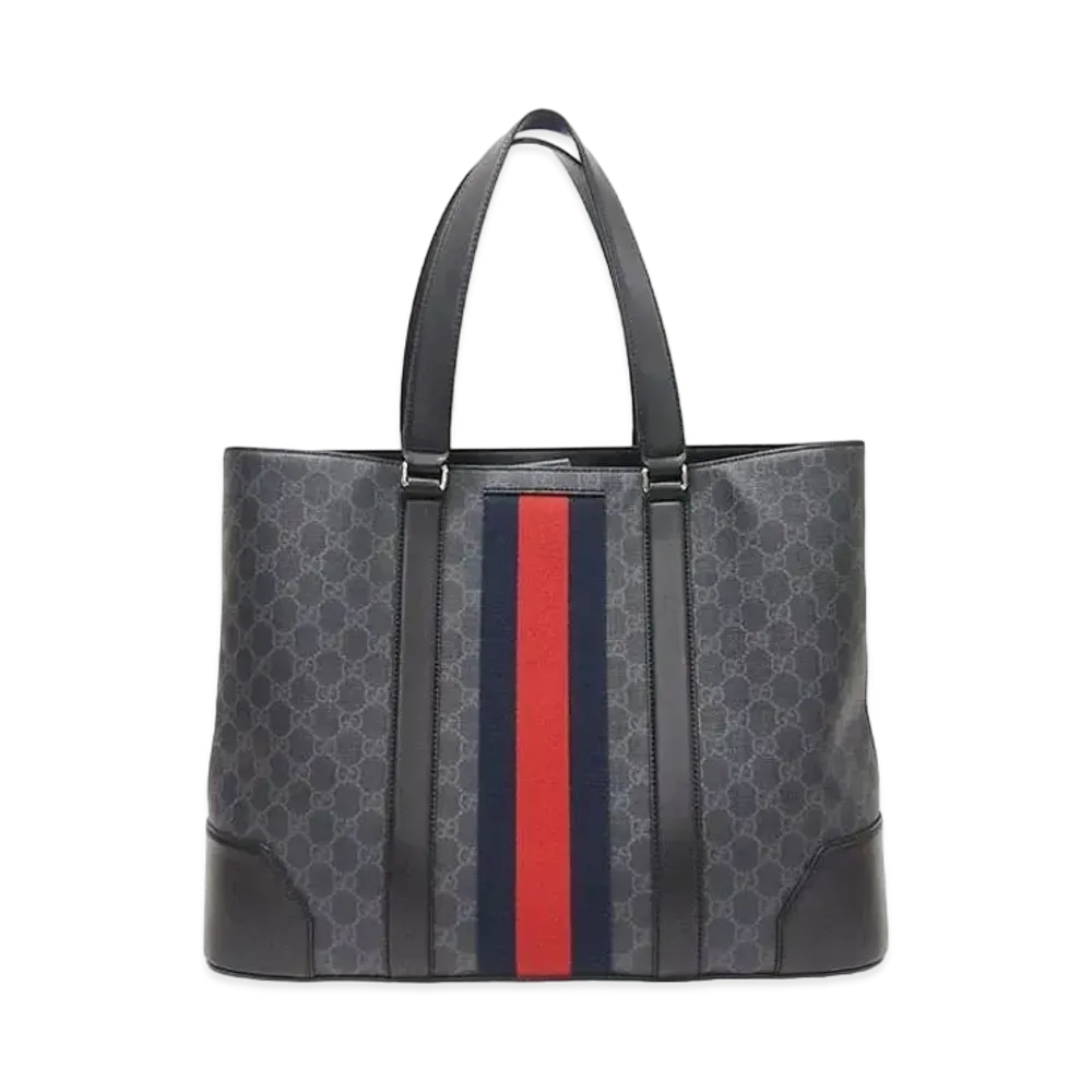 GUCCI 2way Tote Bag Sherry Line GG Supreme "Gray/Black"