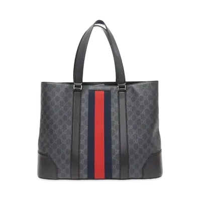 GUCCI 2way Tote Bag Sherry Line GG Supreme "Gray/Black"
