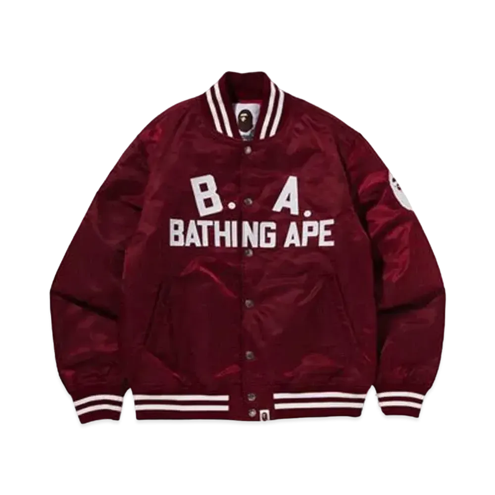 A BATHING APE B.A. NYLON VARSITY JACKET "Blugundy"