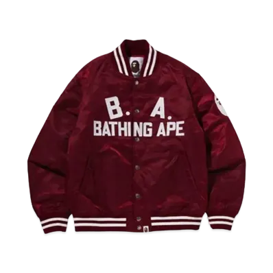 A BATHING APE B.A. NYLON VARSITY JACKET "Blugundy"