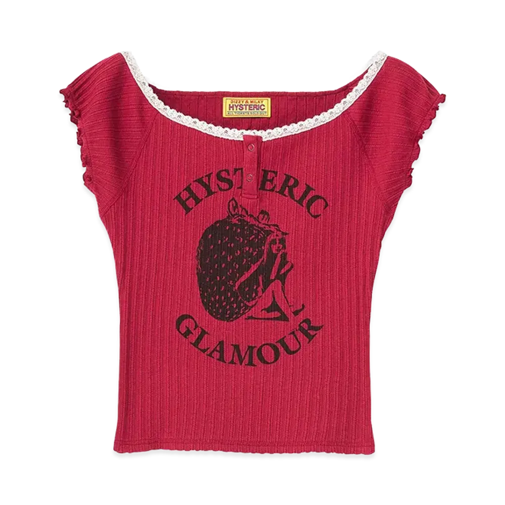 HYSTERIC GLAMOUR Women's Strawberry Freak Baby Tee "Pink"