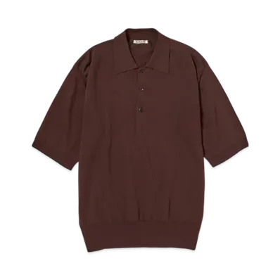 AURALEE Super High Gauge Cotton Knit Polo "Brown"