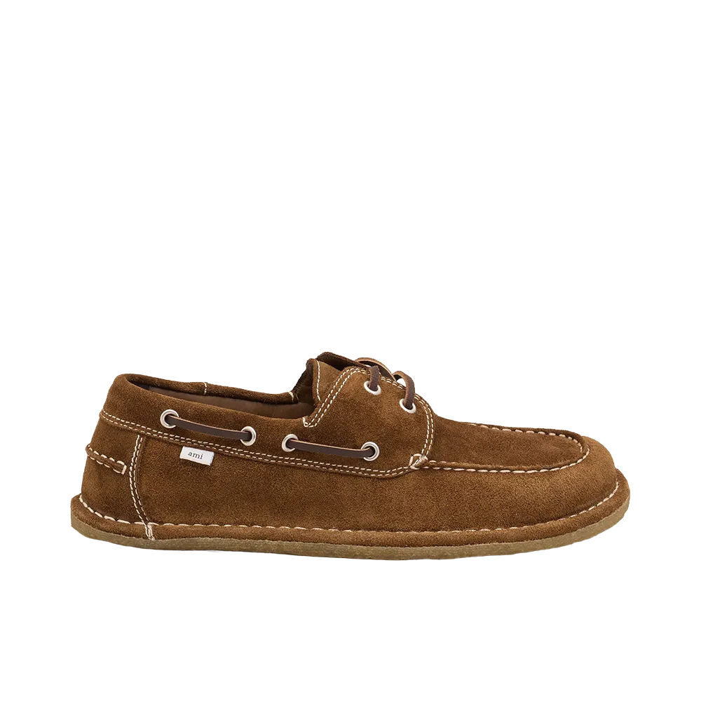 AMI PARIS Cow Leather Boat Shoes "Brown"