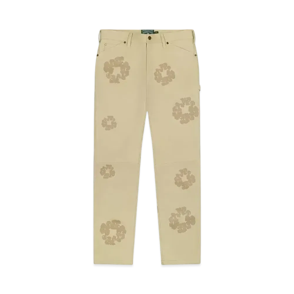 DENIM TEARS Leather Laser Cut Wreath Work Pant "Beige"