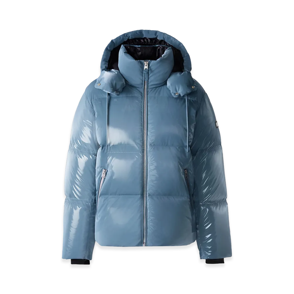 MACKAGE Kent-Glo High-Gloss Removable Hooded Down Jacket "Provincial Blue"