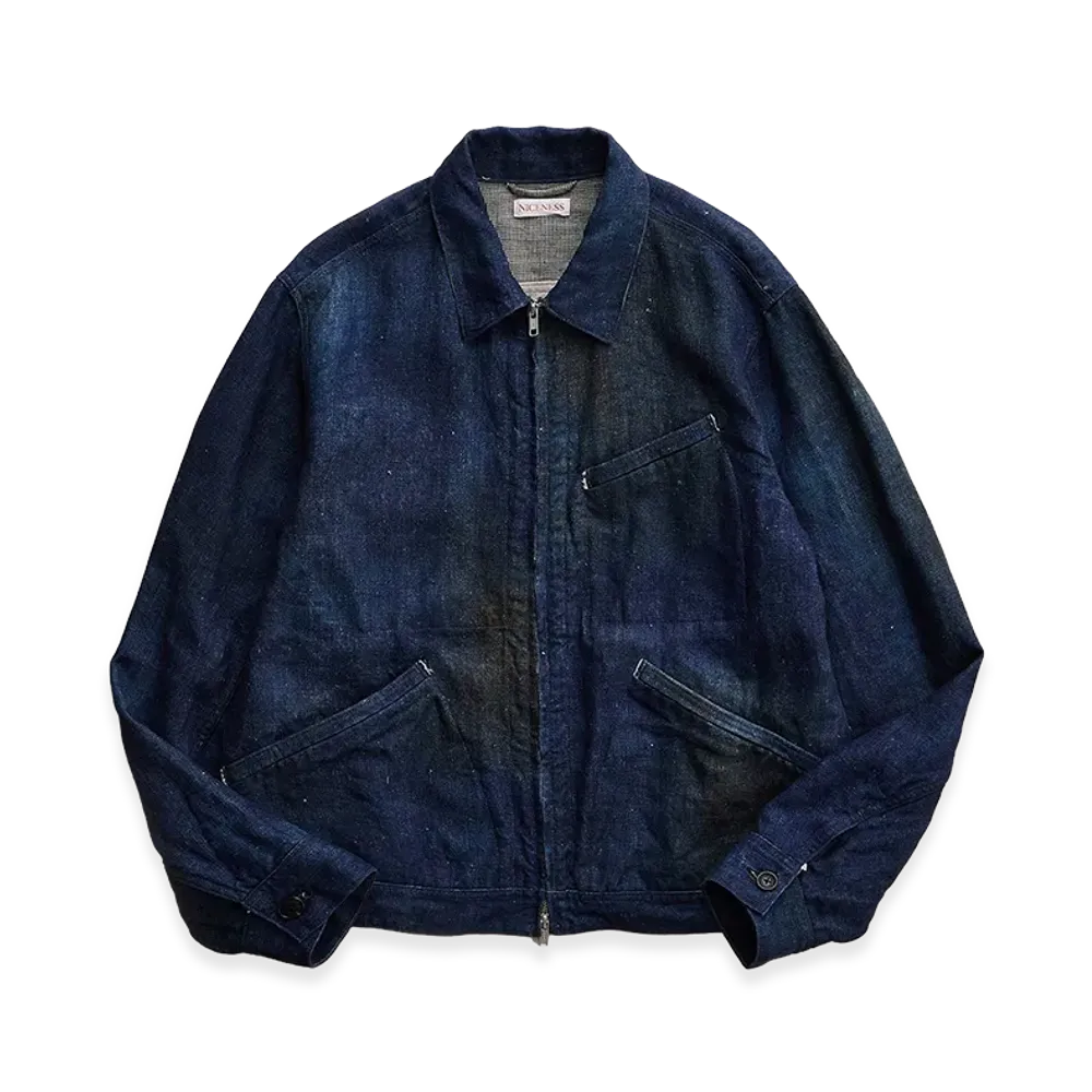 NICENESS N.Jett Printed Canvas Short Blouson "Indigo"
