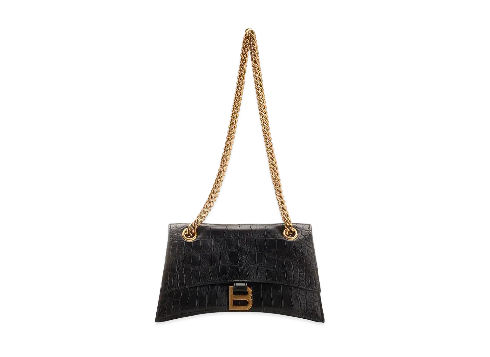 BALENCIAGA Crush Small Handbag With Crocodile Print "Black"