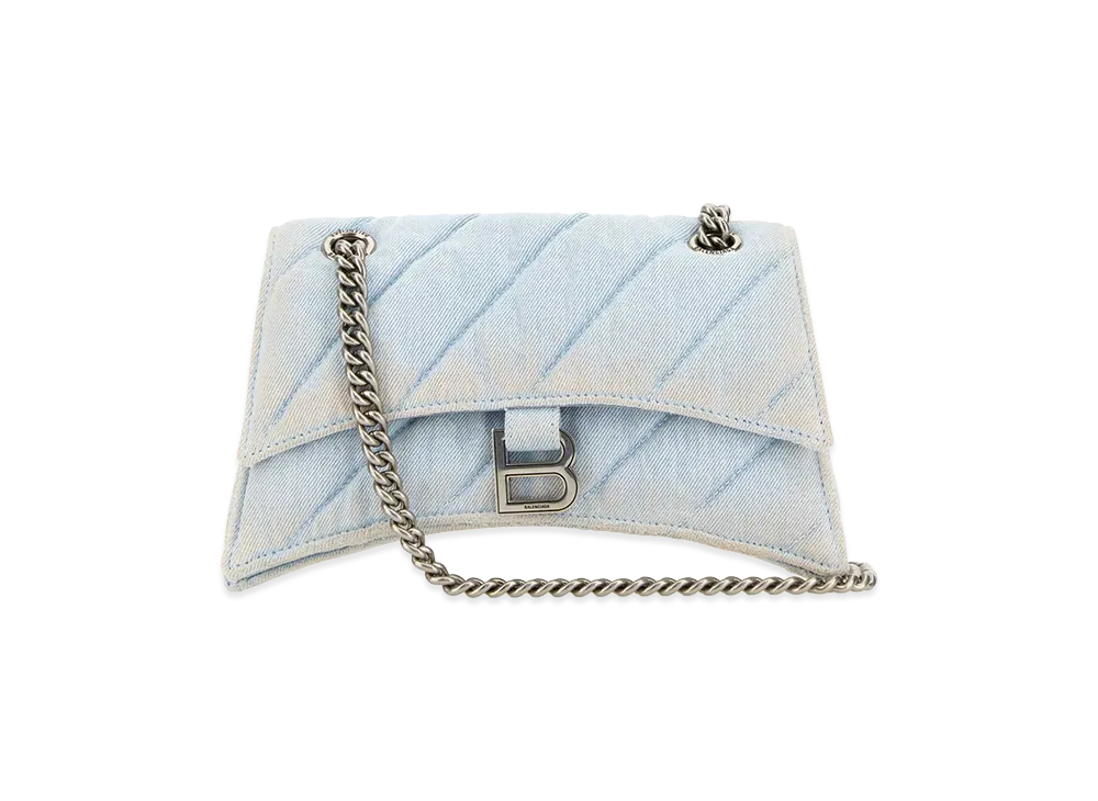 BALENCIAGA Women's Denim Crush S Shoulder Bag "Light Blue"