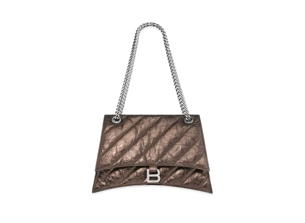 BALENCIAGA Crush Medium Chain Bag Metallic Quilt "Bronze"
