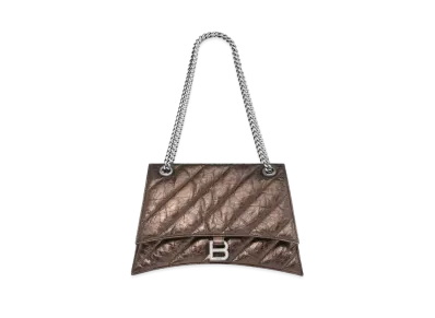BALENCIAGA Crush Medium Chain Bag Metallic Quilt "Bronze"