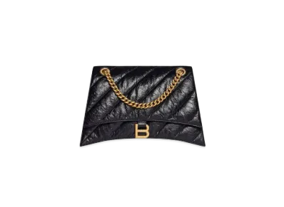 BALENCIAGA Crush Medium Chain Bag Quilted "Black"