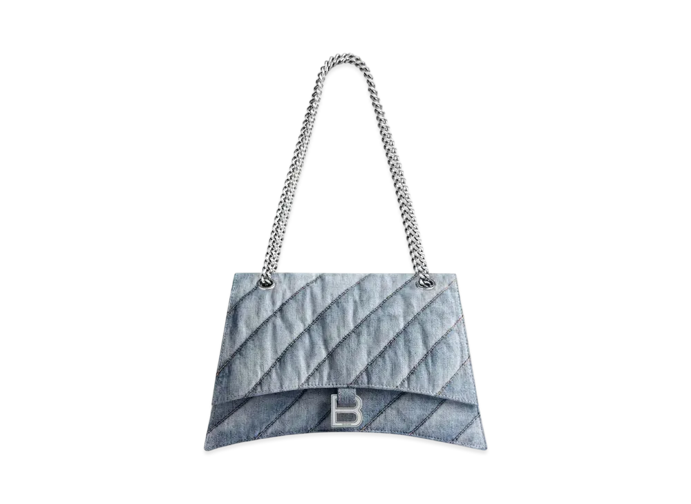 BALENCIAGA Crush Medium Chain Bag Quilted Denim "Blue"