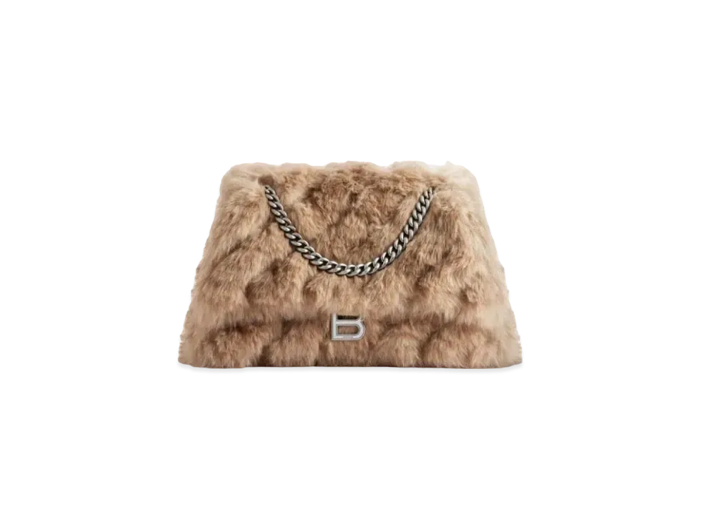 BALENCIAGA Crush Medium Chain Bag Faux Fur "Camel"