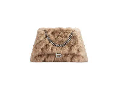 BALENCIAGA Crush Medium Chain Bag Faux Fur "Camel"