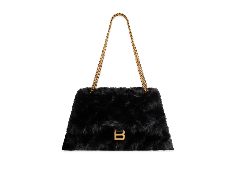 BALENCIAGA Crush Medium Chain Bag Faux Fur "Black"