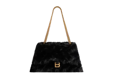 BALENCIAGA Crush Medium Chain Bag Faux Fur "Black"