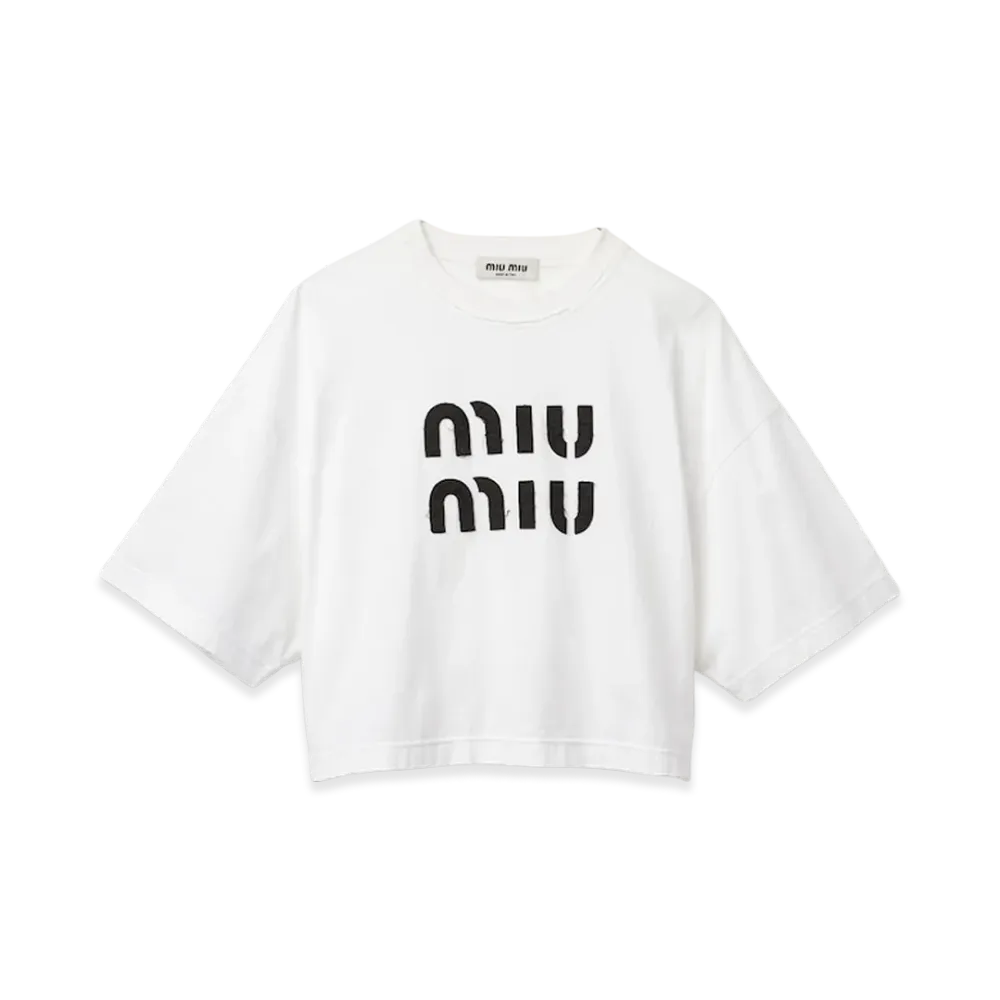 MIU MIU Women's Embroidered Cotton T-Shirt "White"