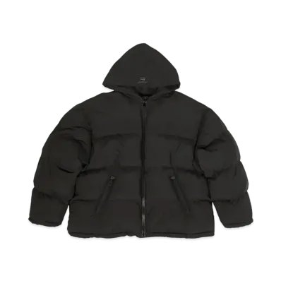 BALENCIAGA MENS Sporty B Hooded Puffer "Black"