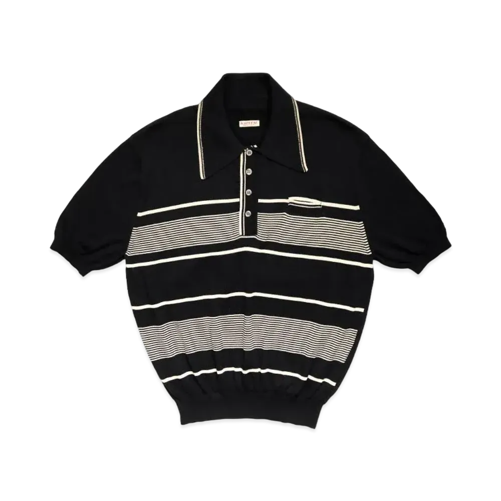 KAPITAL 14G Cotton Knit Stripe Carol Polo "Black"