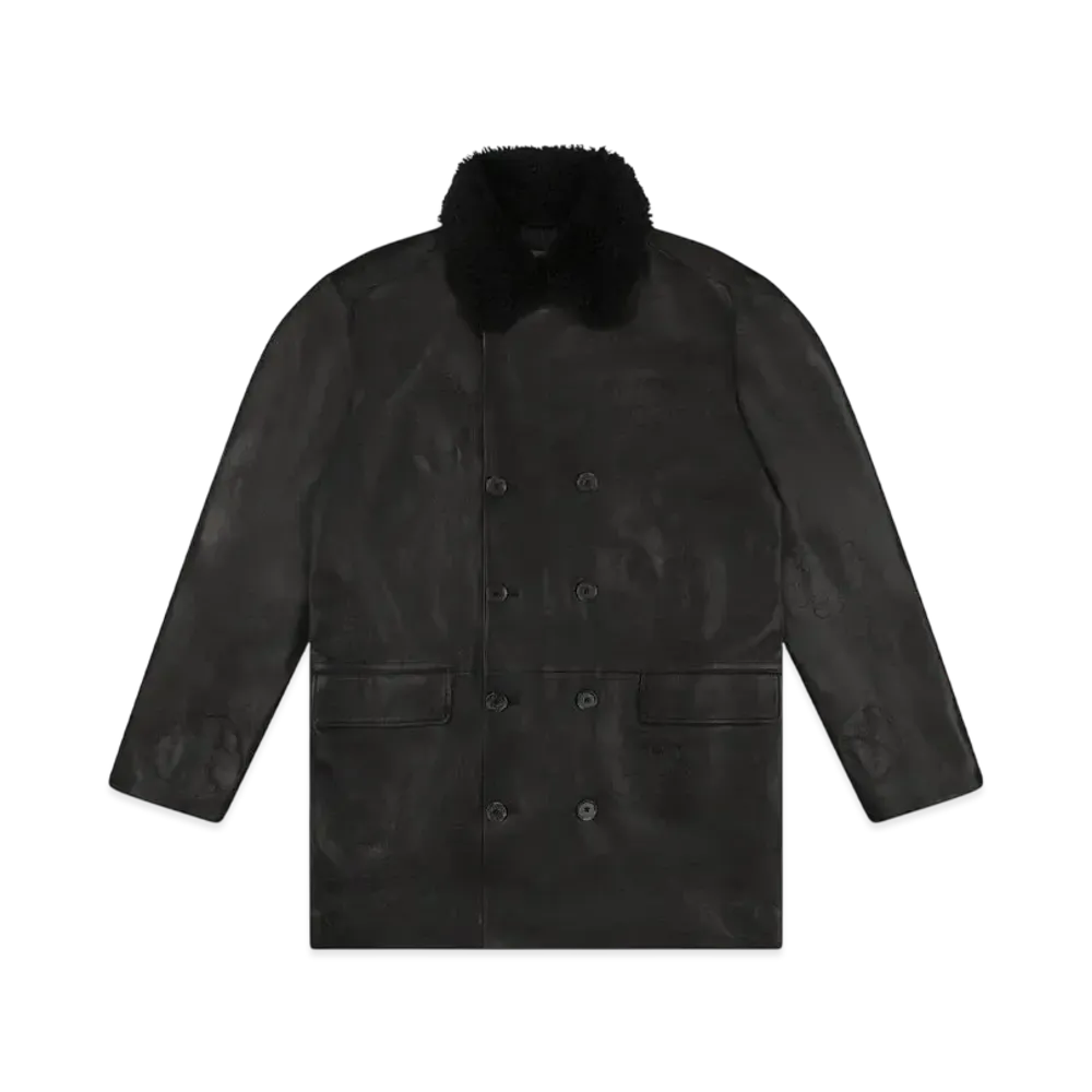 DENIM TEARS Oakland Wreath Winter Leather Coat "Black"