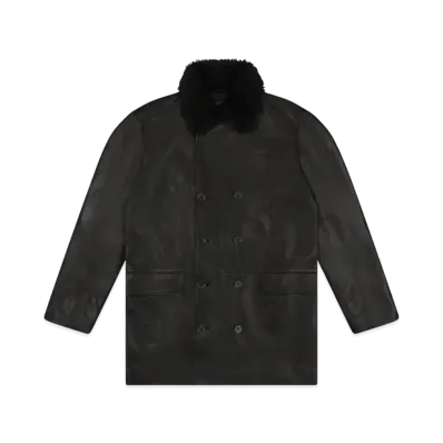 DENIM TEARS Oakland Wreath Winter Leather Coat "Black"