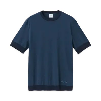 Paul Smith Contrast Rib Short Sleeve Cut And Sew "Navy"
