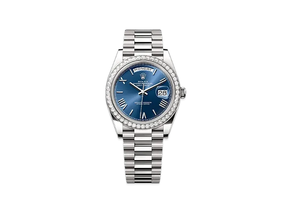 ROLEX Day-Date 40mm White Gold Diamond 228349RBR "Bright Blue"