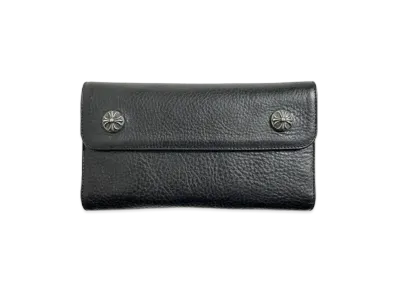 Chrome Hearts Wave Cross Ball Button Leather Wallet "Black/Silver"