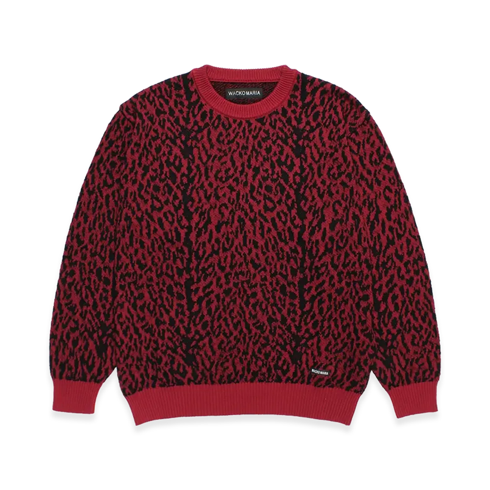 WACKO MARIA Leopard Jacquard Knit Sweater "Red"